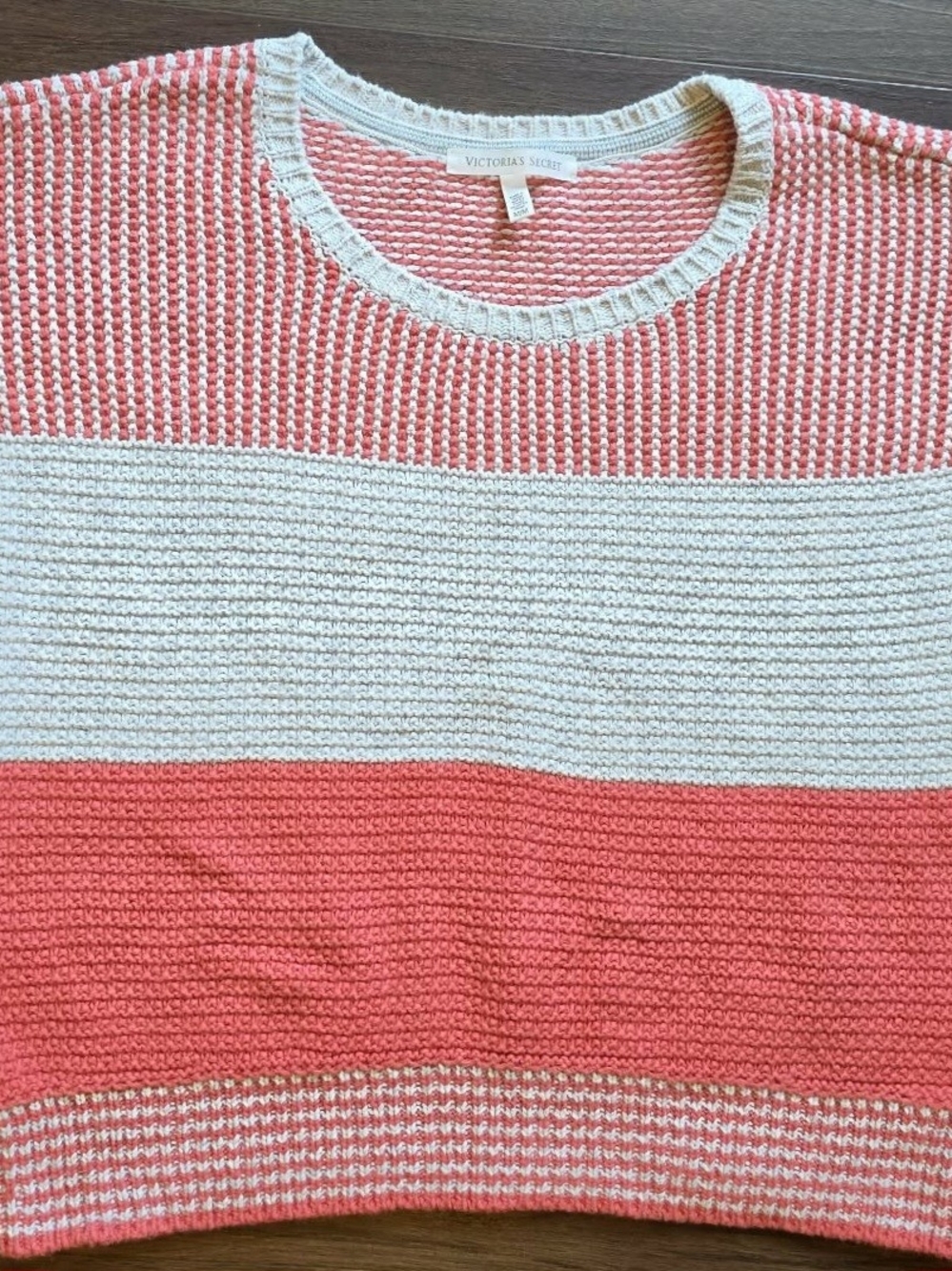Victoria's Secret Coral and Cream Striped Knit Sweater Fall Size M Womens